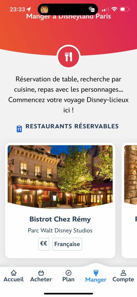 Application Disneyland Paris : réservation de restaurants